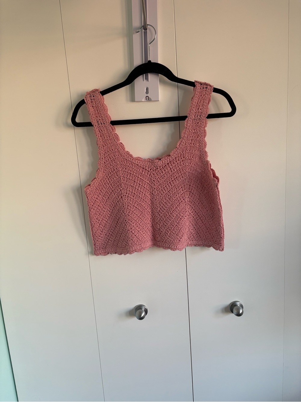 Crochet Scoop-Neck Crop Top — Pink